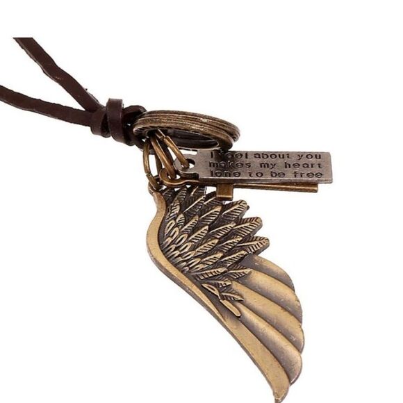 Angel Wing Genuine Leather Necklace - Picture 1 of 4